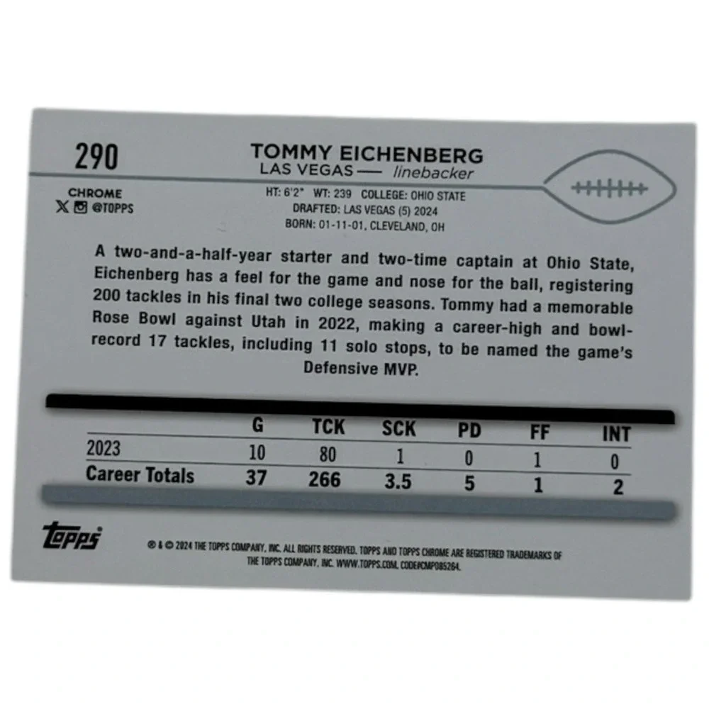 2024 Topps Chrome Tommy‎ Eichenberg ROOKIE #290 - Las Vegas Raiders